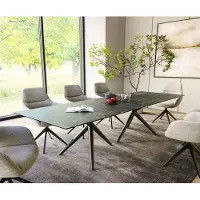 DELIFE Table à manger Edge 300x100 Céramique LaminamNero Greco Anthracite Estelar rond Métal Noir
