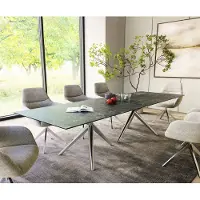 DELIFE Table à manger Edge 300x100 Céramique LaminamNero Greco Anthracite Estelar rond Acier inoxydable