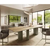 DELIFE Table à manger Edge 300x100 Céramique Laminam Sabbia Couleur chêne Troa Métal finition à effet Titane