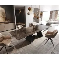 DELIFE Table de salle à manger Edge Céramique Emperador Extra Lucidato Brun foncé 200-300x100 Piètement en W Noir extensible