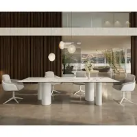 DELIFE Table à manger Edge 300x100 Céramique Calacatta Luxe Blanc-Doré-Gris Pilier Métal Blanc