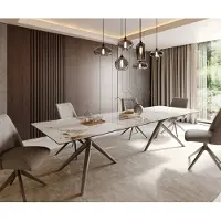 DELIFE Table à manger Edge 300x100 Céramique Minas Melange Blanc-Beige Estelar rond Métal finition à effet Titane