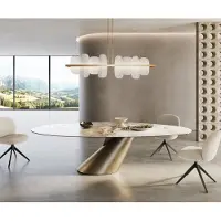 DELIFE Table à manger Edge ovalee 280x130 céramique Minas mélange blanc-beige Cono métallique doré