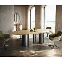 DELIFE Table à manger Edge Ovale 280x130 Céramique Laminam Sabbia Couleur chêne Troa Acier inoxydable Graphite