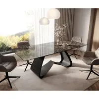 DELIFE Table de salle à manger Edge Céramique Emperador Extra Lucidato Brun foncé 180-220x100 Piètement en W Noir extensible