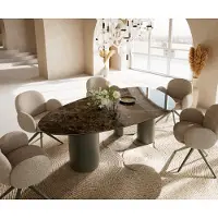 DELIFE Table de salle à manger Edge Ovale Céramique Emperador Extra Lucidato Brun foncé 220x120 Troa Métal finition effet Titane
