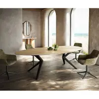 DELIFE Table à manger Edge Ovale 280x130 Céramique Laminam Sabbia Couleur chêne Zenthara anguleux Métal Noir