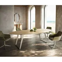 DELIFE Table à manger Edge Oval 280x130 cm Céramique Laminam Sabbia couleur chêne Métal Oblique Finition effet Titan