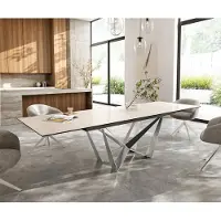DELIFE Table à manger Edge 200-300x100 céramique Laminam Travertino Bianco crème-blanc Spider acier plat acier inoxydable extensible