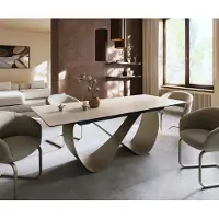 DELIFE Table à manger Edge 180-220x100 céramique Laminam Travertino Bianco crème-blanc Infinity métal effet finition titanee extensible