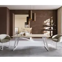 DELIFE Table à manger Edge 200x100 céramique Laminam Travertino Bianco crème-blanc métal incliné blanc