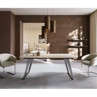 DELIFE Table à manger Edge Boot 200x100 céramique Laminam Travertino Bianco crème-blanc acier inoxydable incliné
