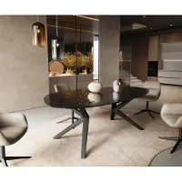DELIFE Table à manger Edge Ovale 220x120 Reliefglas RauchNoir 3D-Design Zenthara anguleux Métal Noir