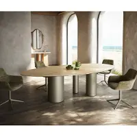 DELIFE Table à manger Edge Ovale 280x130 Céramique Laminam Sabbia Couleur chêne Troa Métal finition à effet Titane