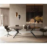 DELIFE Table à manger Edge Ovale 280x130 Reliefglas RauchNoir 3D-Design Zenthara anguleux Métal Noir