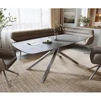 DELIFE Table à manger Edge bateau 200x100 cm céramique béton gris piètement croisé rectangulaire inox