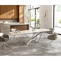 DELIFE Table à manger Edge 300x100 céramique Laminam Travertino Bianco crème-blanc Spider métal blanc