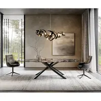 DELIFE Table à manger Edge Oval 280x130 cm Céramique Iris FMG Agatablack piètement en croix Rectangle Noir