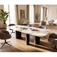 DELIFE Table à manger Edge Boot 260x120 cm Céramique Minas Melange Blanc-Beige Troa Métal Noir
