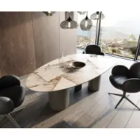 DELIFE Table à manger Edge ovalee 220x120 céramique Iris FMG Patagonia Lappato Troa métal effet finition titanee