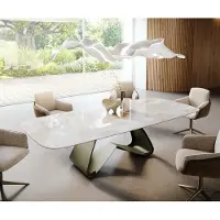 DELIFE Table à manger Edge Boot 270x120 cm Céramique Iris FMG Onice Grigio piètement en W Métal Finition effet Titan
