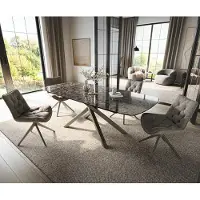 DELIFE Table de salle à manger Edge Boot 180-220x100 cm Céramique Emperador Extra Lucidato Brun foncé Piètement croisé rectangulaire finition effet Titane extensible