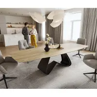 DELIFE Table à manger Edge Boot 200-300x120 cm Céramique Laminam Sabbia Eichefarbig piètement en W Noir extensible