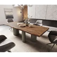 DELIFE Table à manger Edge 260x100 XL Acacia Marron Troa Métal finition à effet Titane Live-Edge