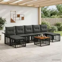 Prolenta Ensemble de salon d'extérieur exclusif - 8 pièces, en polyester, noir et gris foncé
