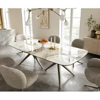 DELIFE Table à manger Edge Boot 240x120 cm Céramique Minas Melange Blanc-Beige Estelar rond Métal Finition effet Titan