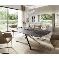 DELIFE Table à manger Edge Boot 260x120 cm Céramique Laminam Nero Greco Anthracite piètement en croix Rectangle Acier inoxydable
