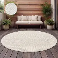 Paco Home Tapis d'extérieur Résistant aux intempéries Salon Balcon Boho Skandi Design Arc-en-ciel Crème Taille 120 cm Rond