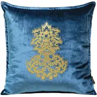 Eurofirany ROYAL 4 Housse de coussin en velours avec ornementation dorée, 45X45 cm, couleur : bleu