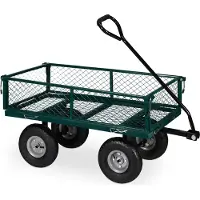 Relaxdays Chariot à main , chariot pratique pour le jardin, avec pneus gonflables, panneaux latéraux rabattables, charge maximale de 200 kg, vert