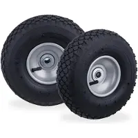 Relaxdays Roue de diable 3.00-4, lot de 2, roue complète à pneumatique avec jante en acier, pour axe de 16 mm, 100 kg, noir-gris