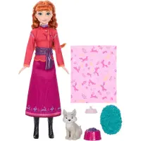 Disney Frozen Coffret de jeu La Reine des Neiges : Poupée Anna et Bébé Loup avec accessoires