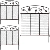 Relaxdays Bordure de parterre à enfoncer , 3 éléments de clôture de 79 x 63 cm (H x L), métal, clôture de parterre décorative, marron foncé