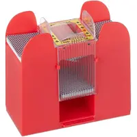 Relaxdays Mélangeur de cartes , 6 jeux, mélangeur électrique pour cartes jusqu'à 91 mm, en plastique, mélangeur de cartes, rouge