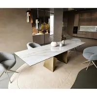 DELIFE Table à manger Edge 300x100 cm céramique Onyx Pearl Origami métal doré