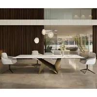 DELIFE Table à manger Edge 300x100 céramique Calacatta Luxe blanc-doré-gris Origami métallique doré