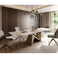 DELIFE Table à manger Edge 300x100 céramique Minas mélange blanc-beige Origami métallique doré