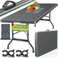 Tillvex Table de jardin pliante anthracite 180x75cm | Table de buffet en plastique avec poignée | Table pliante pour jardin terrasse et balcon | Table de camping 6 personnes