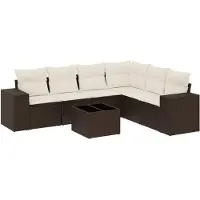 vidaXL Ensemble de salon de jardin 7 pièces avec coussins Marron Poly rotin
