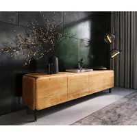 DELIFE Meuble-TV Shavani 200 cm, acacia naturel, 4 portes, pieds en L, métal noir