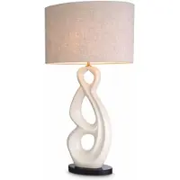 Demotex GmbH Casa Padrino Lampe de table de luxe en céramique avec abat-jour ovale Blanc / Noir / Gris H. 89 cm