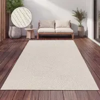 Paco Home Tapis d'extérieur résistant aux intempéries Balcon Salon Scandinave Boho Unicolore Crème Taille 200 cm Rond