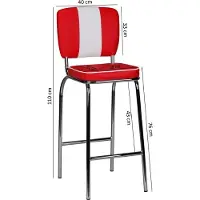 FineBuy , lot de 2 tabourets de bar American Diner, rouge, style rétro des années 50, avec dossier et repose-pieds, hauteur d'assise 76 cm