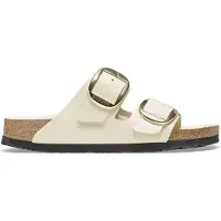 Birkenstock Tongs Birkenstock Femme Arizona Grande Boucle Cuir Naturel Vernis Éclat Écru Étroit-Taille 38