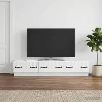 Prolenta Meuble TV exclusif - Étagère TV avec tiroirs, blanche, 147 x 34,5 x 27 cm, en panneaux de particules