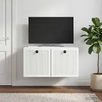 Prolenta Meuble TV mural exclusif, blanc, dimensions : 59,5 x 41 x 30 cm, fabriqué en panneaux de particules